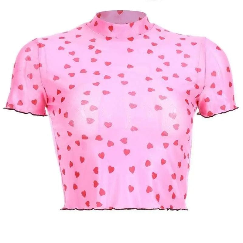LOVEMI top Pink / M Lovemi -  Sexy contrast mesh short-sleeved umbilical top