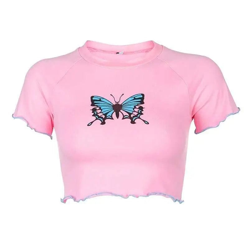 LOVEMI top Pink / M Lovemi -  Women's butterfly print short slim casual T-shirt top