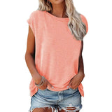 LOVEMI top Pink / S Lovemi -  Round Neck Loose Off-shoulder Solid Color Top Short Sleeve