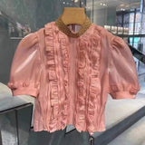 LOVEMI top Pink / S Lovemi -  Ruffle Stitching Puff Sleeve Sweet French Tunic Women