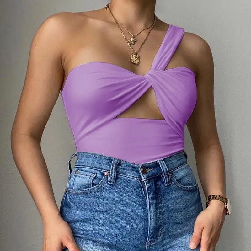 LOVEMI top Purple / S Lovemi -  Sexy One-shoulder Knotted Hollow Sexy Chest Vest