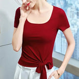 LOVEMI top Red / S Lovemi -  Solid Color T-shirt T-shirt Elastic Fashion Retro Square