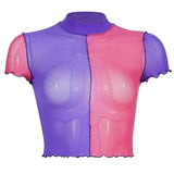 LOVEMI top Violet / M Lovemi -  Sexy contrast mesh short-sleeved umbilical top