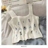 LOVEMI top White / One size Lovemi -  Flower Embroidery Knitted Crop Tops Camis Strappy Tanks Cute