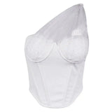 LOVEMI top White / S Lovemi -  Fashion Halter One-shoulder Mesh Polka Dot Corset Cropped