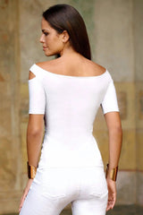 LOVEMI top White / S Lovemi -  One-shoulder Slim-fit Short-sleeved T-shirt Top