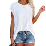 LOVEMI top White / S Lovemi -  Round Neck Loose Off-shoulder Solid Color Top Short Sleeve