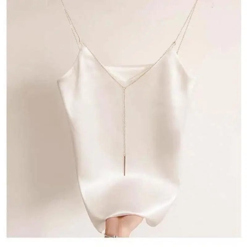 LOVEMI top White / S Lovemi -  Satin-finished Chain Strap With A Small Strap Inside And A