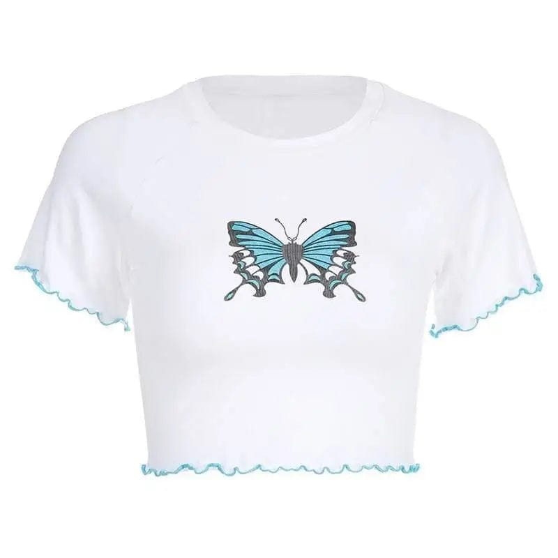 LOVEMI top White / S Lovemi -  Women's butterfly print short slim casual T-shirt top