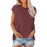 LOVEMI top Wine Red / S Lovemi -  Round Neck Loose Off-shoulder Solid Color Top Short Sleeve