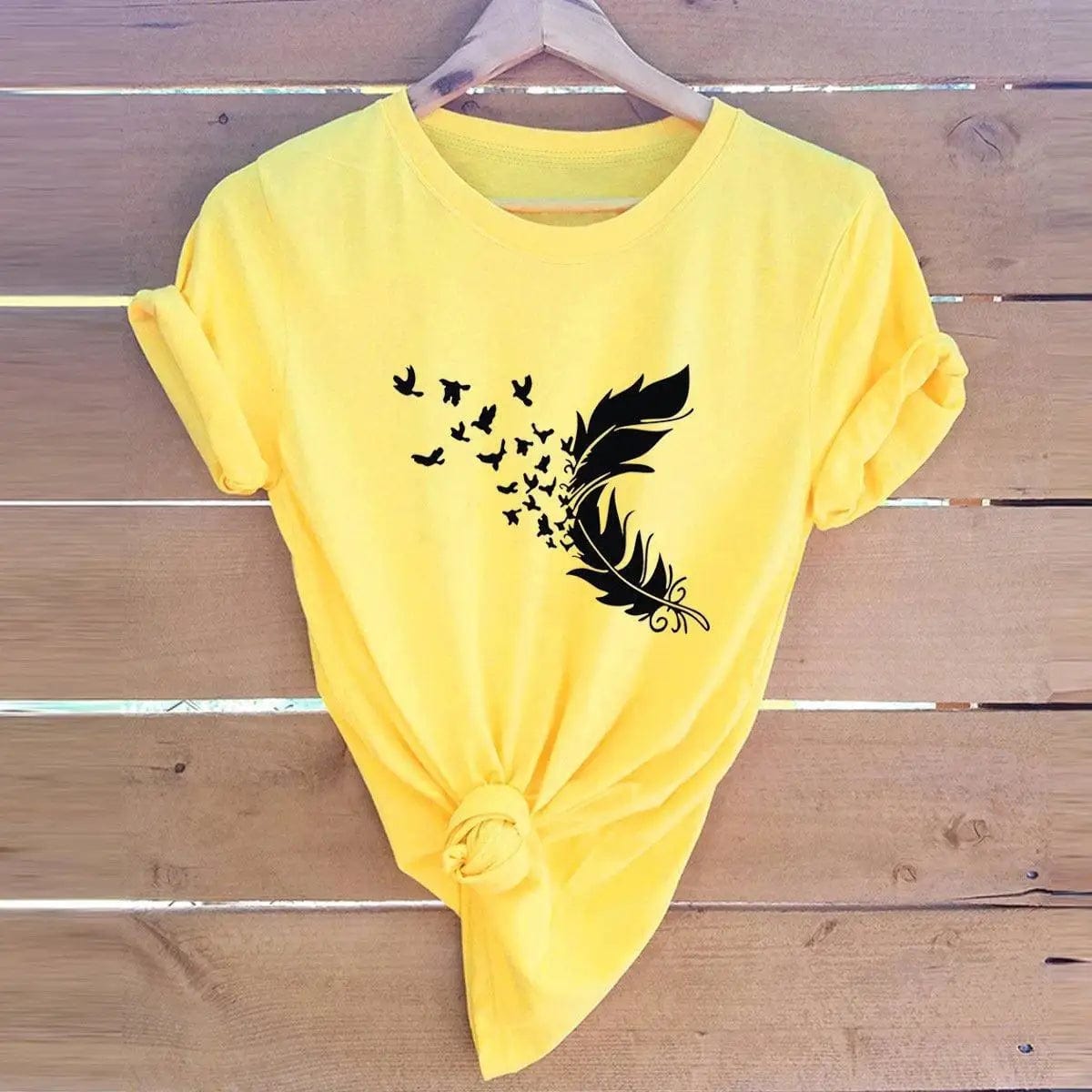LOVEMI top Yellow / 2XL Lovemi -  Summer Plus Size Women Clothing New Feather Print T-Shirt