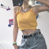 LOVEMI top Yellow / One size Lovemi -  Flower Embroidery Knitted Crop Tops Camis Strappy Tanks Cute