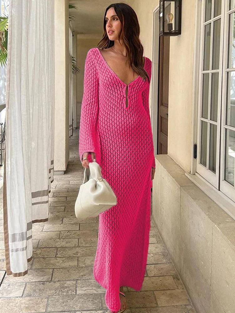 Tossy White Knit Fashion Cover up Maxi Dress Female-Roseo Maxi Dress-12