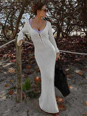 Tossy White Knit Fashion Cover up Maxi Dress Female-3