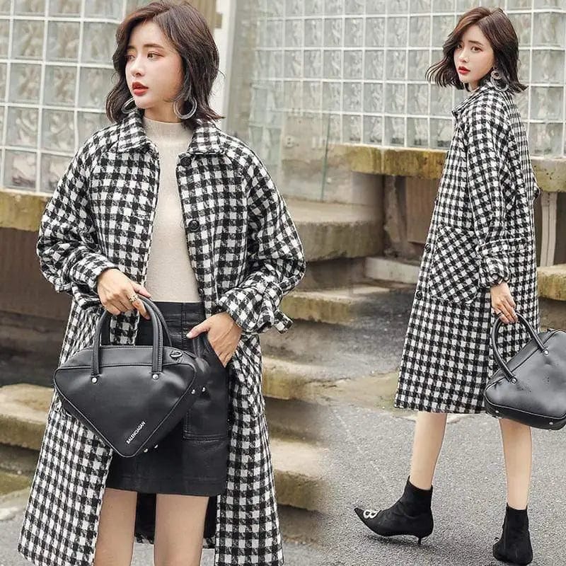 LOVEMI trench coat Black and white grid / XL Lovemi -  Trendy simple color woolen coat