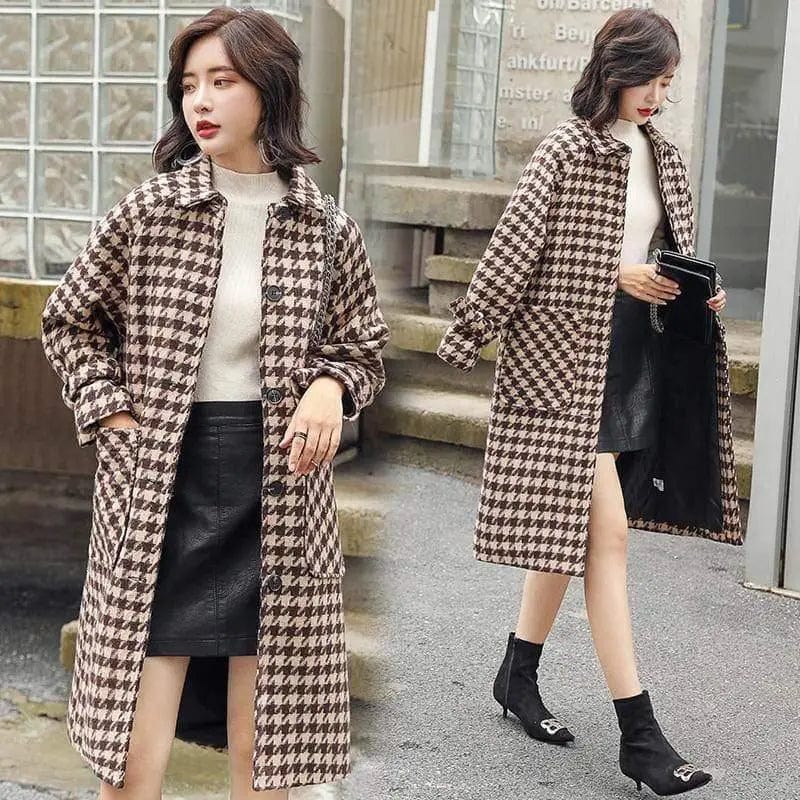 LOVEMI trench coat Houndstooth / S Lovemi -  Trendy simple color woolen coat