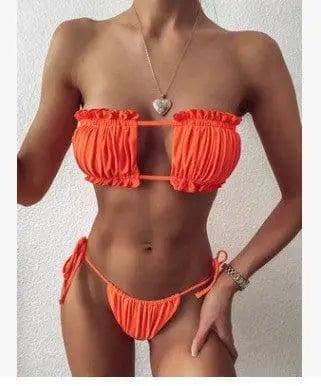 Trend Fashion Hollow Sexy Bikini Skinny Swimsuit-Orange-8