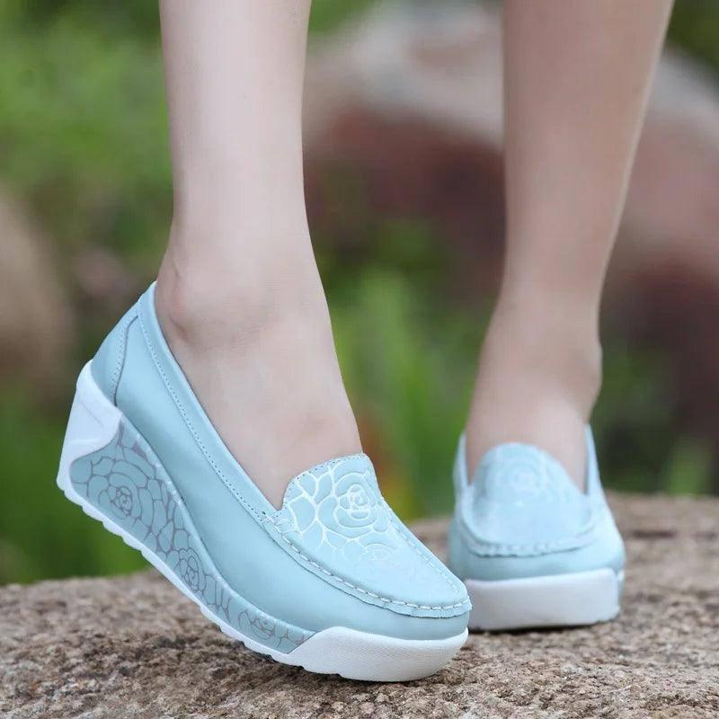 Trendy Floral Platform Sneakers for Women-Blue-2