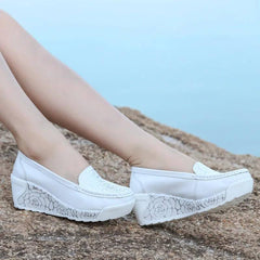 Trendy Floral Platform Sneakers for Women-White-3