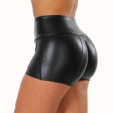 Trendy High-Waisted Faux Leather Shorts-1