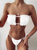 Triangle Pleated Drawstring Color Bikini Hollow Swimsuit-1style-10