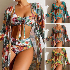 Tropical Print Swimwear Set with Matching Cover-Up-1