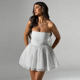 Tube Top Lace Dress With Back Bow-knot Summer Fashion-Silver-2