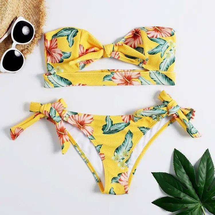 Tube top swimsuit bikini-Yellow-1