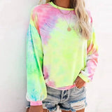 Turtleneck Long-Sleeved Tie-Dye T-Shirt Women Loose Top-color-1