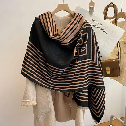 Two-color Cashmere Thickened Scarf Air Conditioner Shawl-Coffee-1