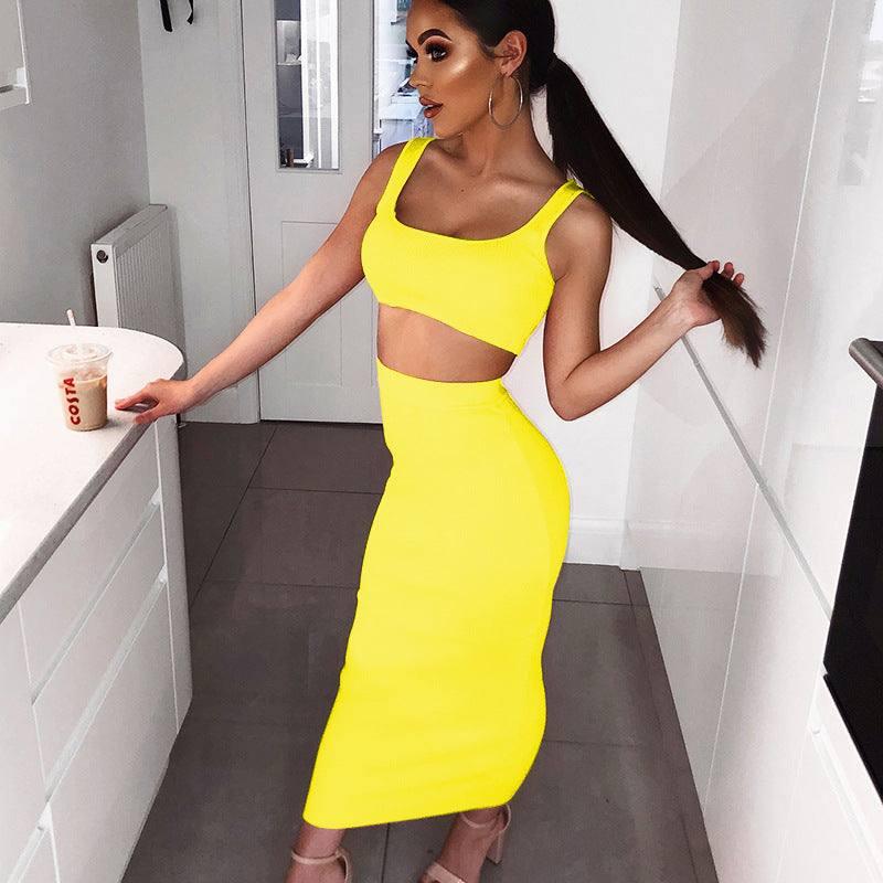 Two-piece hot skirt-Yellow-19