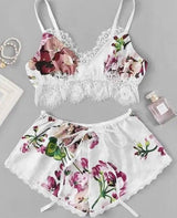 Two Piece Set Of Printed Sexy Lingerie Home Underwear-White-2