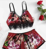 Two Piece Set Of Printed Sexy Lingerie Home Underwear-WineRed-3