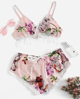 Two Piece Set Of Printed Sexy Lingerie Home Underwear-Pink-4