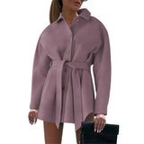 V-neck Button Lace Ladies Woolen Coat-7