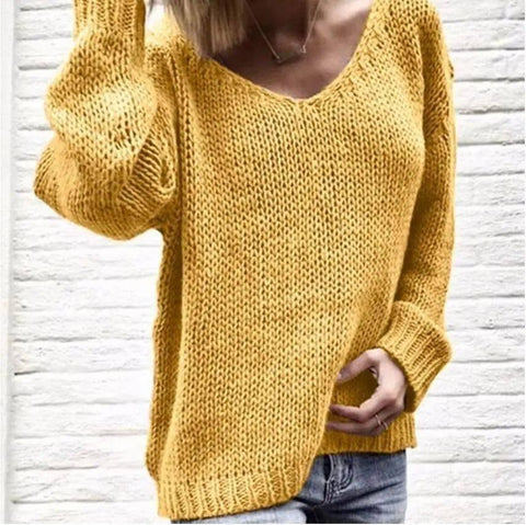 V-neck sweater loose sweater-Yellow-1