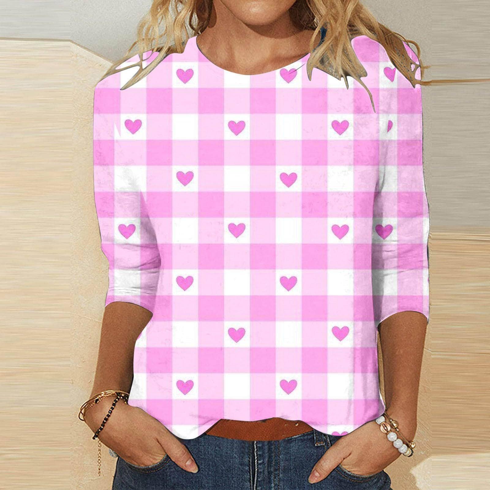 Valentine's Day Female With Hearts Printing Crew Neck-RQ4127507-12