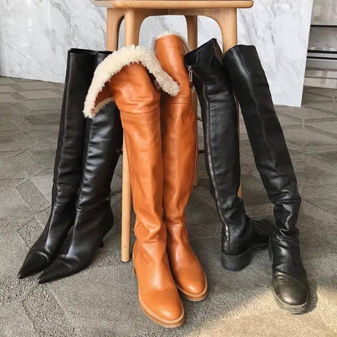 Versatile Thin Boots High Leather Women-1