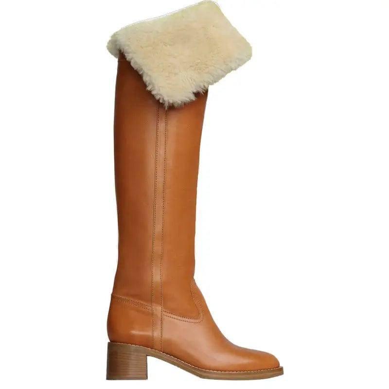Versatile Thin Boots High Leather Women-Tawny-3