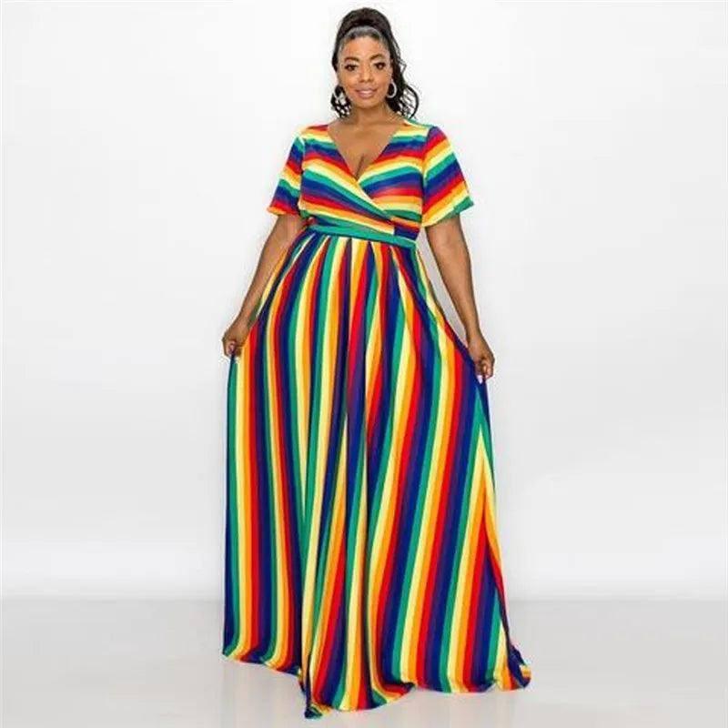 Vibrant Rainbow Maxi Dress: Perfect Summer Style-1