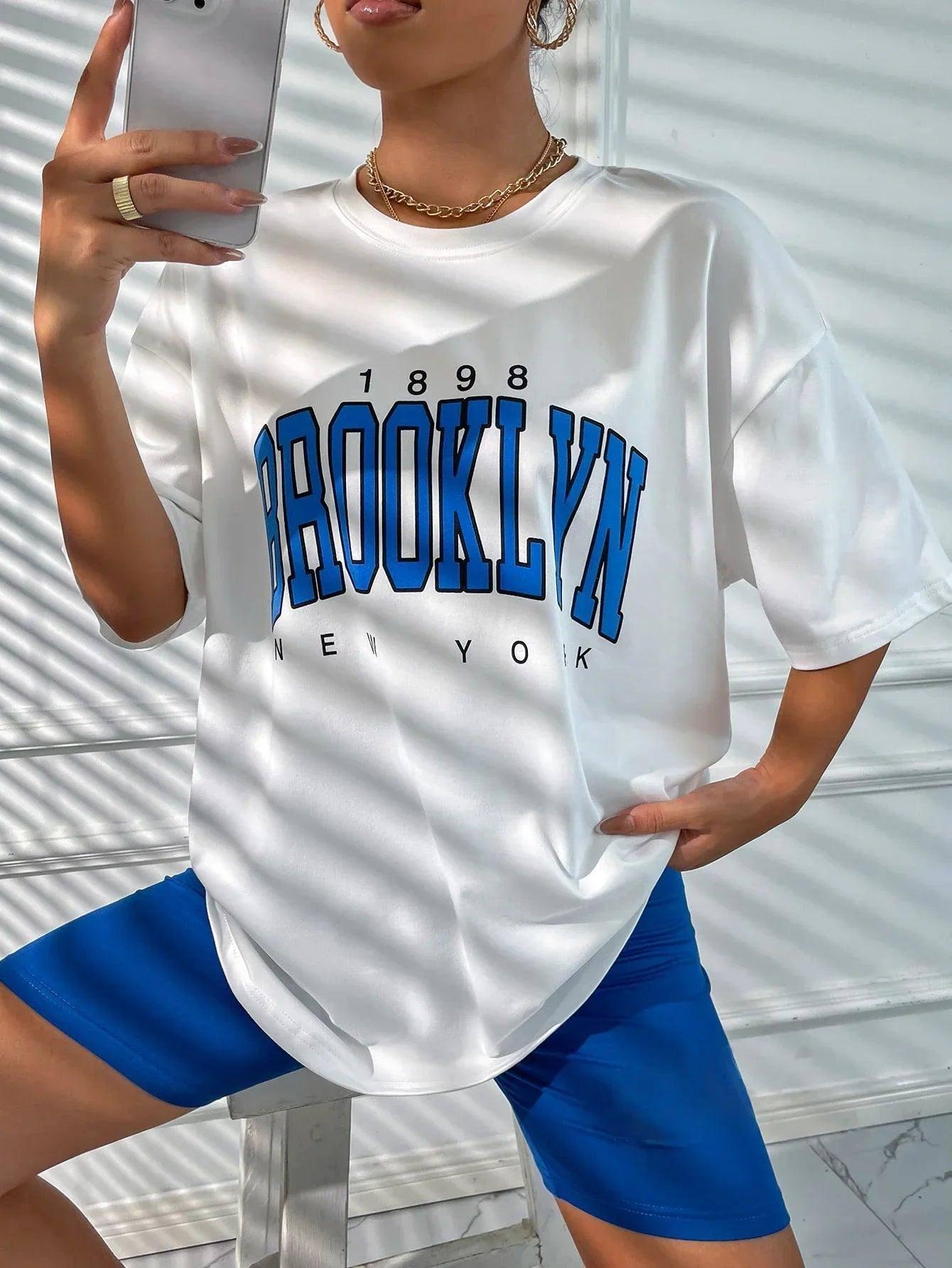 Vintage 1898 Brooklyn New York Womens T-Shirts Oversize-S18342-White-10