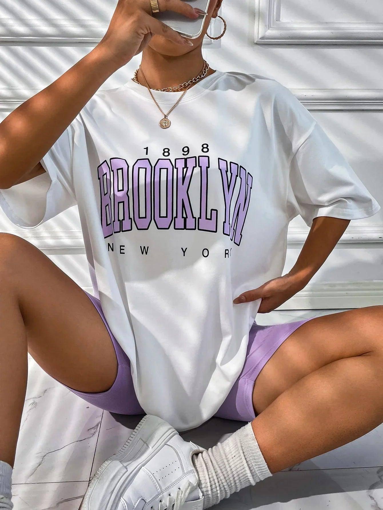 Vintage 1898 Brooklyn New York Womens T-Shirts Oversize-S18345-White-4