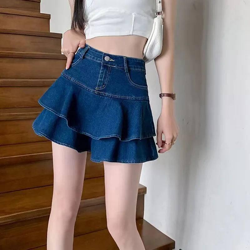 Vintage Denim Mini Skirts-Blue-5