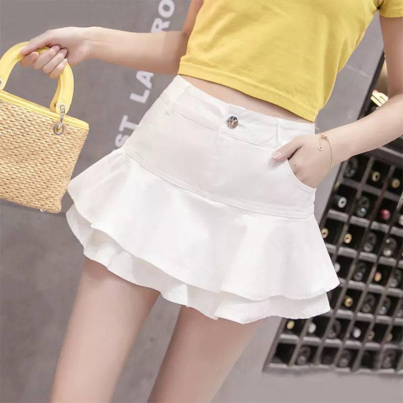 Vintage Denim Mini Skirts-White-8