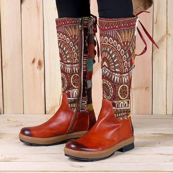 Vintage Mid-calf Boots Women Shoes Bohemian Retro Genuine-3
