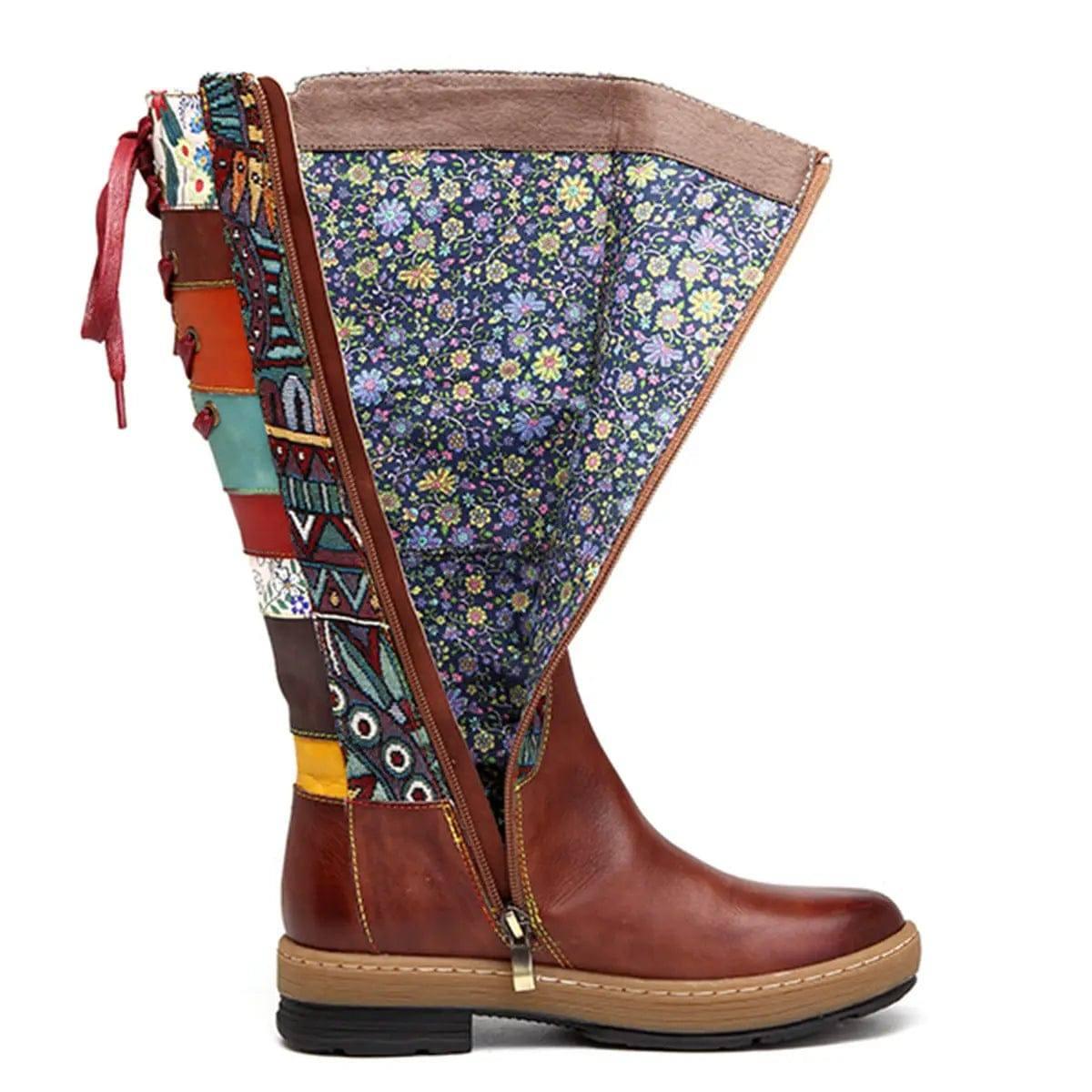 Vintage Mid-calf Boots Women Shoes Bohemian Retro Genuine-5