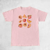 Vintage Peaches Printed Graphic Tees Women Cute Cottagecore-Pink-4