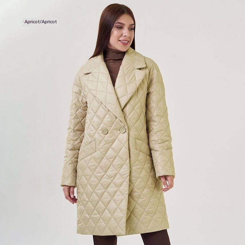 LOVEMI  WDown jacket Apricot / S Lovemi -  Long Women's Cotton Padded Clothing Casual Waist Tight Plaid Winter Clothing