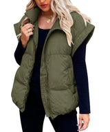 LOVEMI  WDown jacket Army Green / S Lovemi -  Women's Solid Color Zipper Pocket Cotton-padded Vest