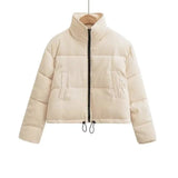 LOVEMI  WDown jacket Beige / S Lovemi -  Winter Stand Collar Zipper Drawstring Cotton Coat